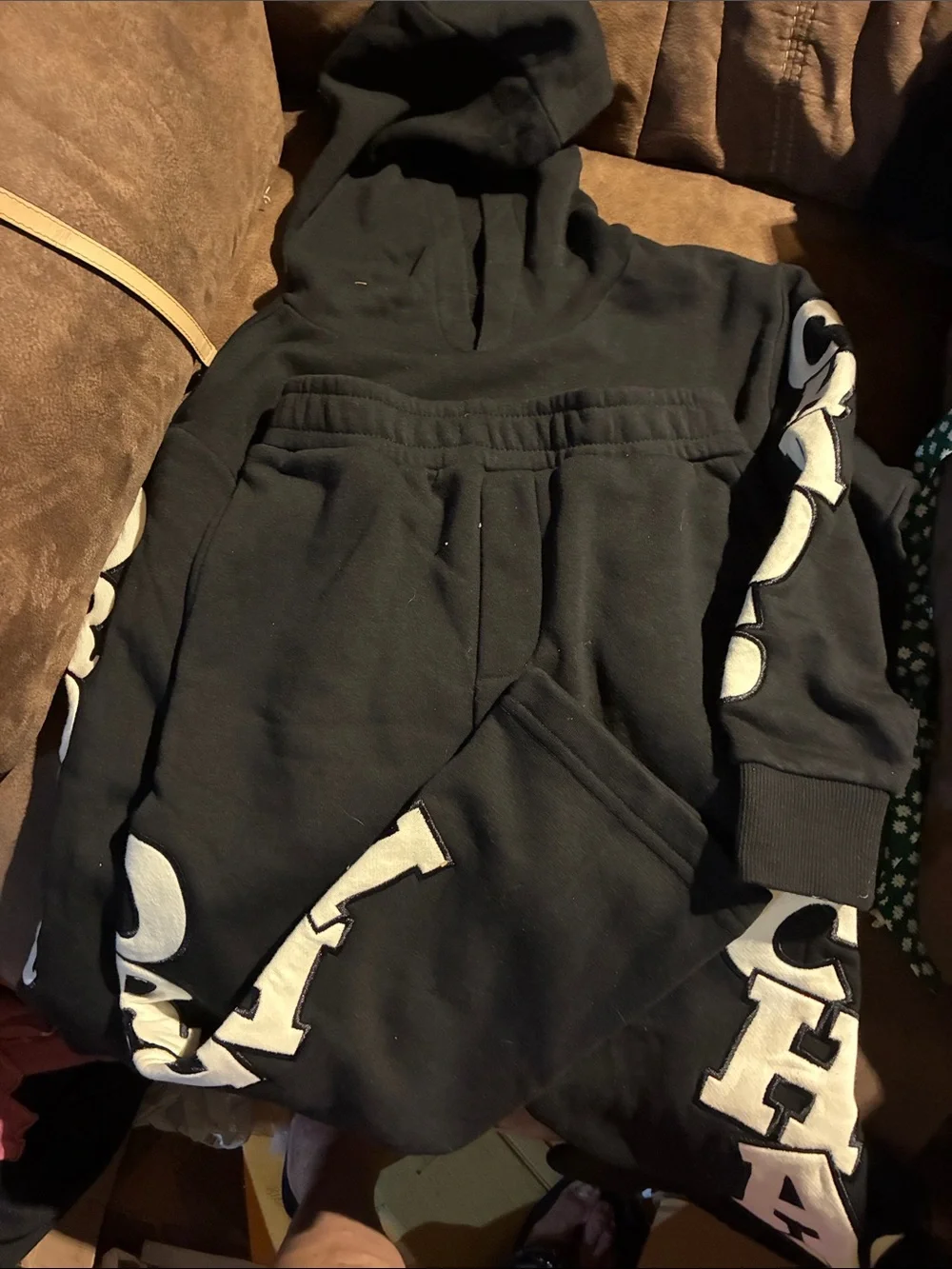 Kids Black Graphic sweat set - Cozy Everyday Bottoms with matching hooded top
